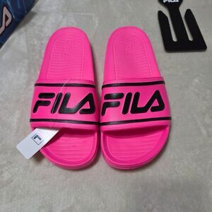 FILA Sleek Slide ST Women's Sandals US 11 Pink Black Logo Pool Slides NEW IN BOX
